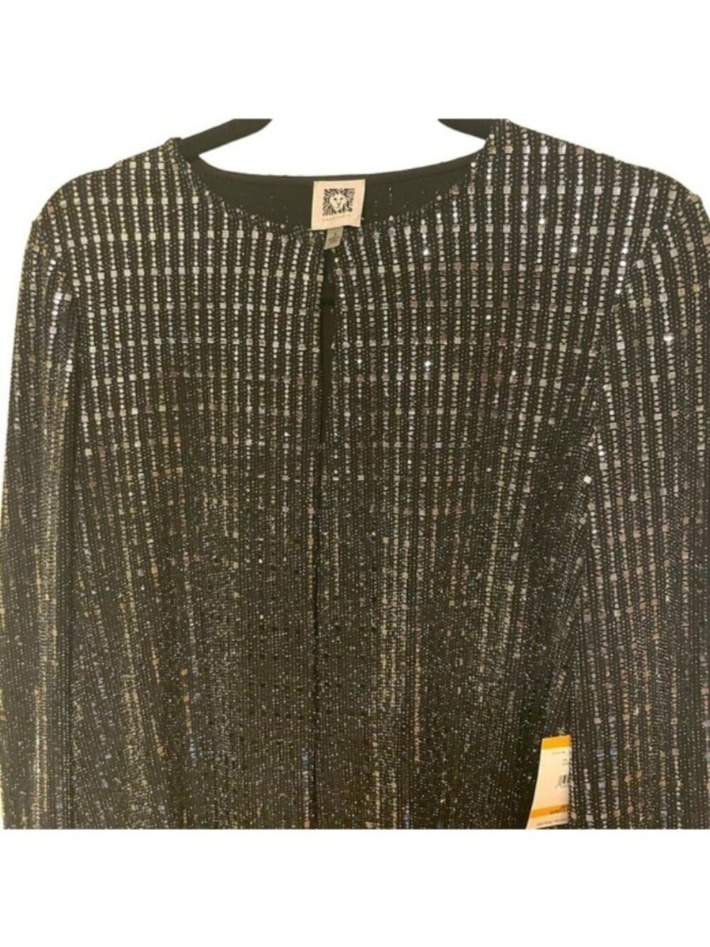 Anne Klein Sequin Jacket Size S Black Silver Sparkle Long Sleeve Open Front NWT - Picture 9 of 12